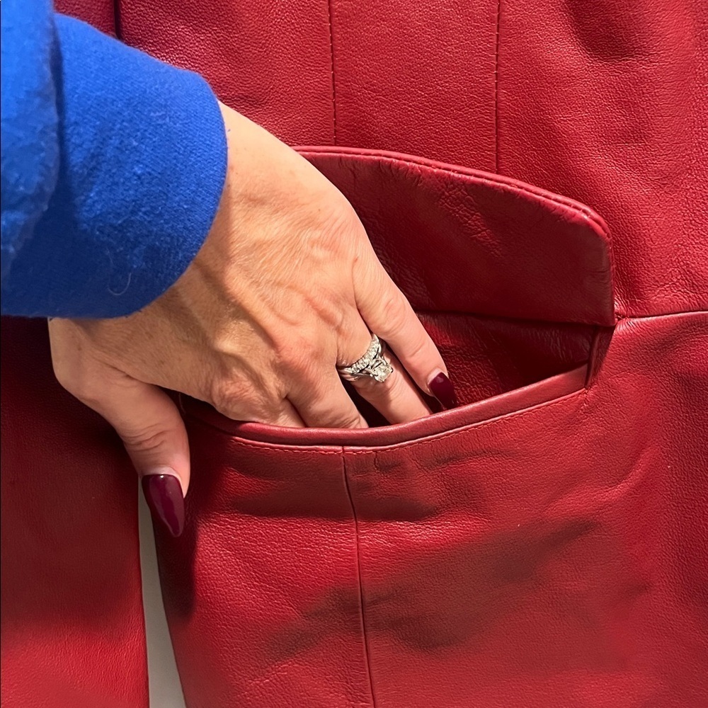 EXCELLED 100% genuine Leather coat Burgundy/Wine Red Jacket blazer oversized - Picture 4 of 8